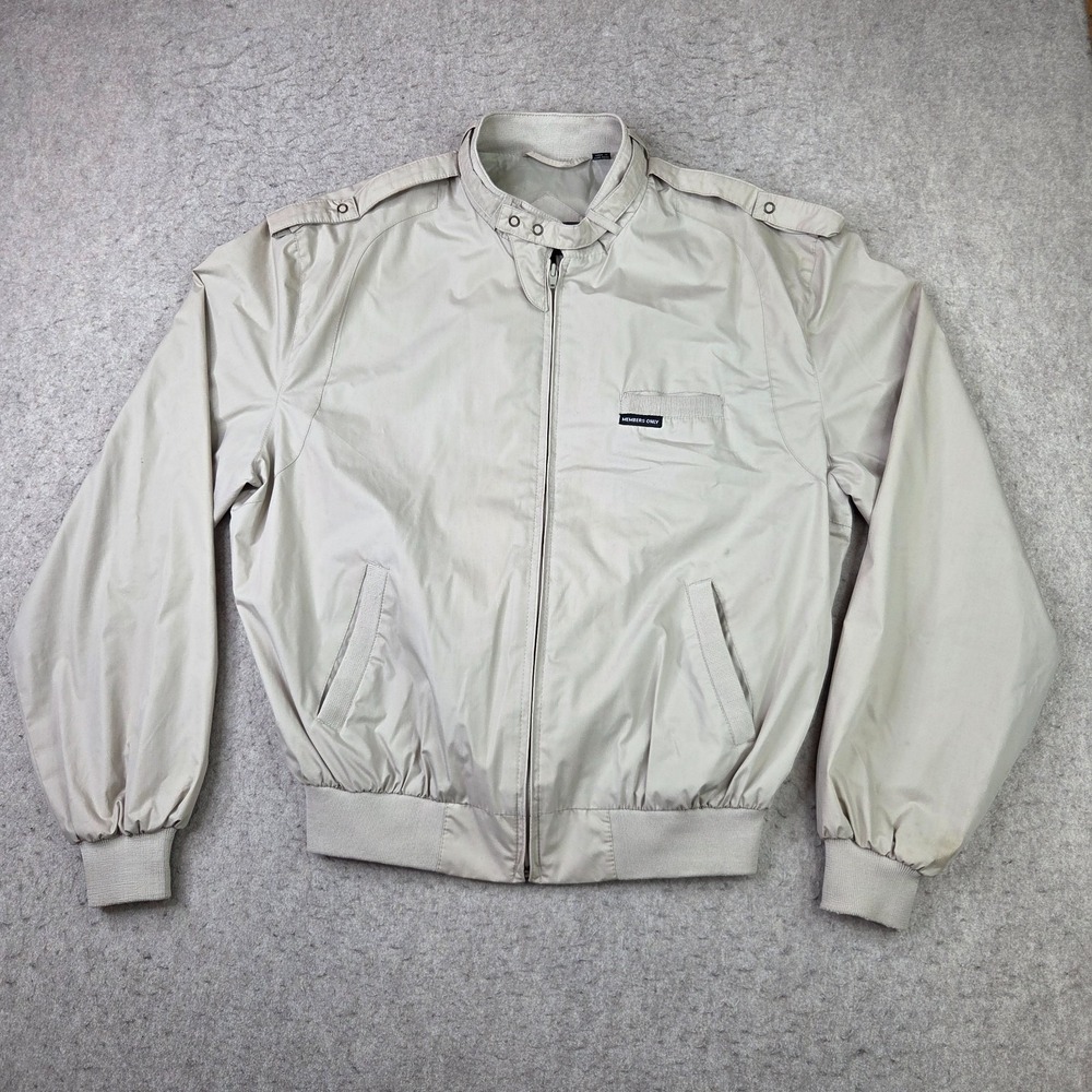 VINTAGE Members Only Jacket Mens 44L Khaki Iconic Racer Full Zip Bomber 90s